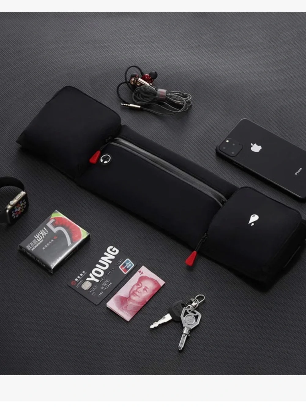 Black Running Waist Pack with Bottle Holder - Unbranded